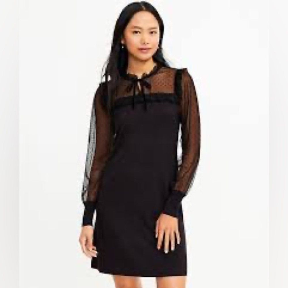 Long Black Dress with Sheer Lace Sleeves